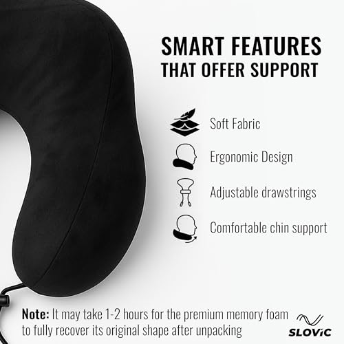 SLOVIC Neck Pillow for Travelling | Premium Memory Foam Pillow for Flight, Car, Bus, Train | 360° Neck Support with Soft Fabric | Travel Accessories | Includes Carrying Bag - Image 3