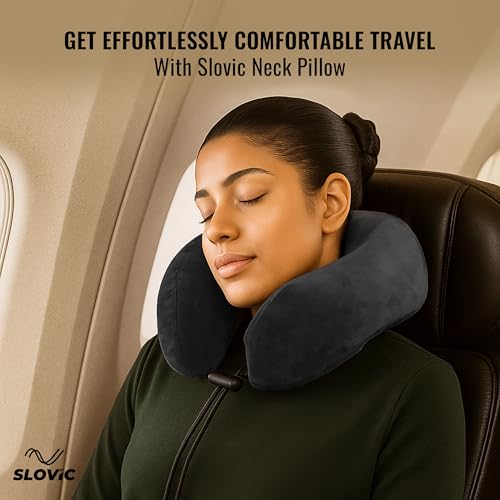 SLOVIC Neck Pillow for Travelling | Premium Memory Foam Pillow for Flight, Car, Bus, Train | 360° Neck Support with Soft Fabric | Travel Accessories | Includes Carrying Bag - Image 2