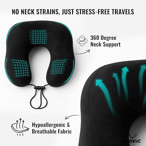 SLOVIC Neck Pillow for Travelling | Premium Memory Foam Pillow for Flight, Car, Bus, Train | 360° Neck Support with Soft Fabric | Travel Accessories | Includes Carrying Bag - Image 4