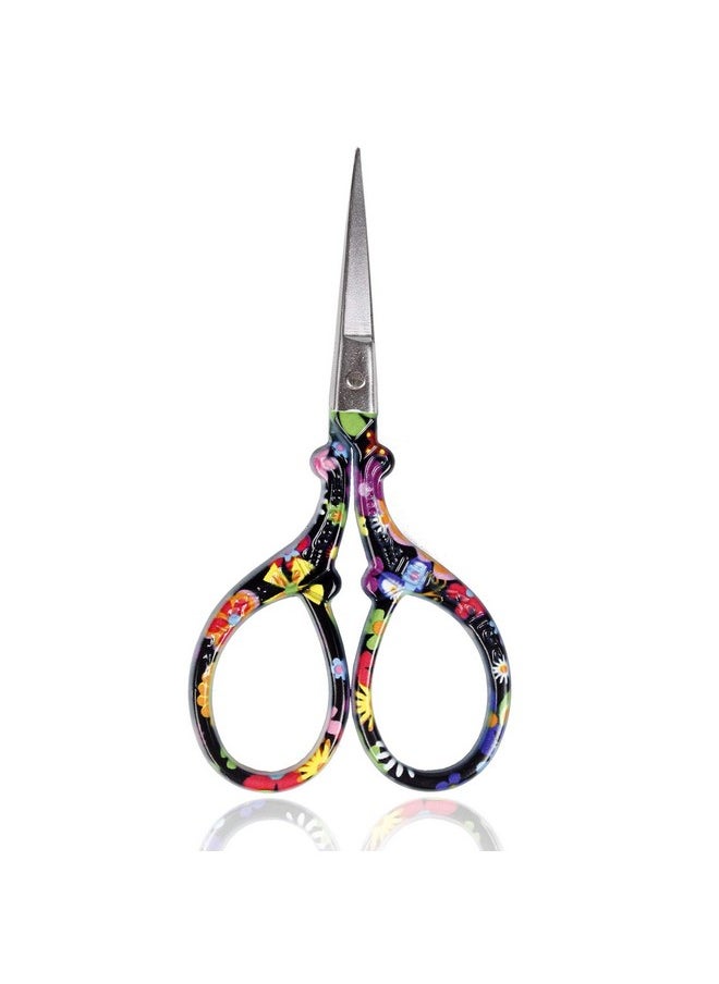 BIHRTC - 3.6 Inch Scissors Small Embroidery Scissors Sharp Stainless Steel Pointed Scissors Cross Stitch Scissors Diy Tool For Sewing Craft Needwork Needpoint Artwork Black Flower Scissors - Image 1