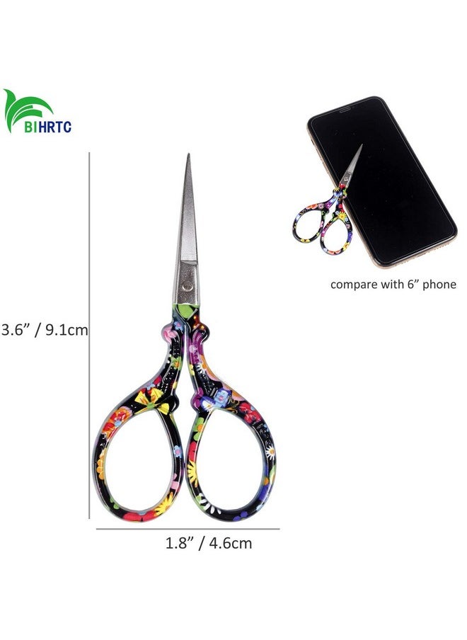 BIHRTC - 3.6 Inch Scissors Small Embroidery Scissors Sharp Stainless Steel Pointed Scissors Cross Stitch Scissors Diy Tool For Sewing Craft Needwork Needpoint Artwork Black Flower Scissors - Image 1