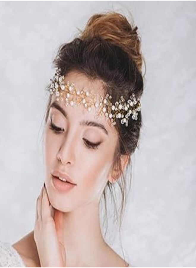 Jovono Jovono Wedding Headband Bridal Hair Vines Head Accessories Headpiece for Women and Girls (Gold) 