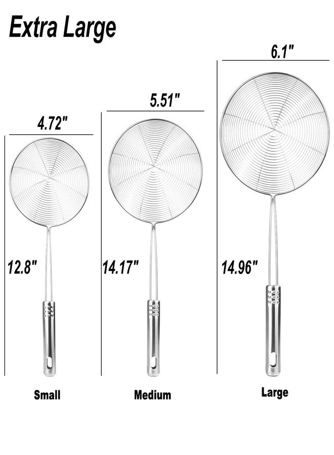 Fancymay مغرفة مصفاة عنكبوتية محسّنة من الفولاذ المقاوم للصدأ، طقم من 3 أحجام، ملعقة مصفاة للمطبخ للطبخ والقلي، مصفاة للمعكرونة، تحضير الطعام - 32.5 سم، 36 سم، 38 سم - Image 2