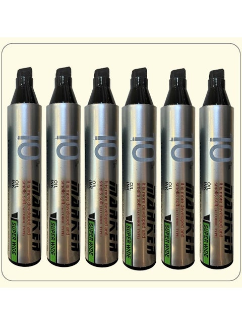 6-Pieces 10mm Chisel Tip Broad Black Permanent Marker