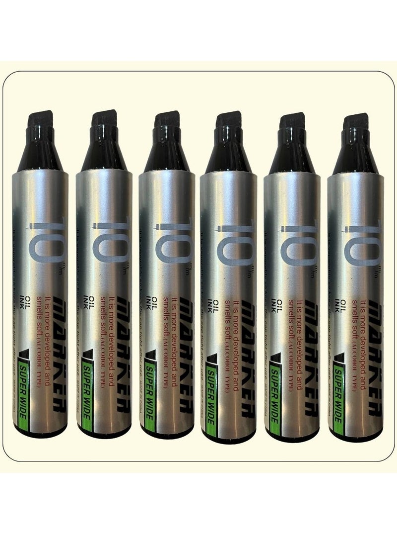 Nice Pack 6-Pieces 10mm Chisel Tip Broad Black Permanent Marker  - Image 1