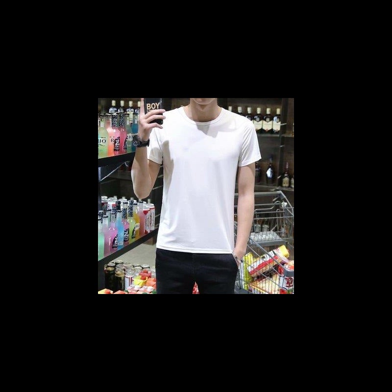 Mens Ice Silk Short Sleeve Tee 2023 Summer Fashion Slim Fit White short sleeve 
