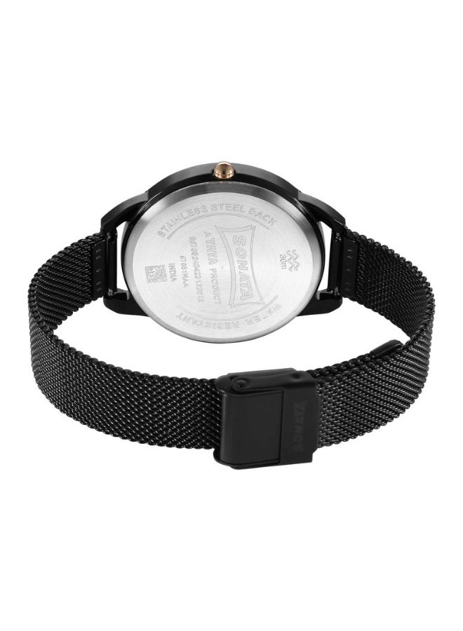 Sonata 87051KM01 Women’s Watch – Black Dial, Black Stainless Steel Strap, Quartz Movement, 36 mm Case, 6.5 mm Thickness - Image 4