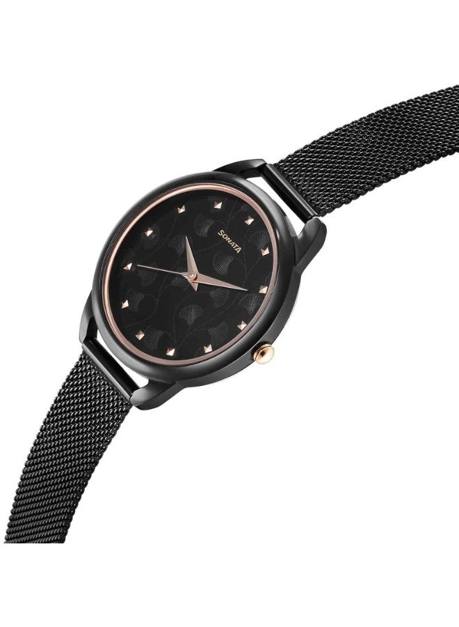 Sonata 87051KM01 Women’s Watch – Black Dial, Black Stainless Steel Strap, Quartz Movement, 36 mm Case, 6.5 mm Thickness - Image 2