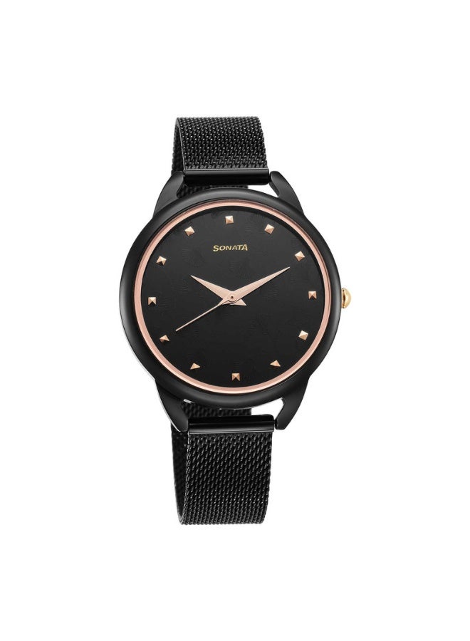 Sonata 87051KM01 Women’s Watch – Black Dial, Black Stainless Steel Strap, Quartz Movement, 36 mm Case, 6.5 mm Thickness - Image 1