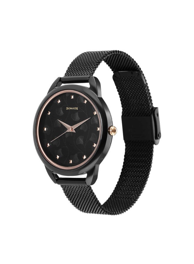 Sonata 87051KM01 Women’s Watch – Black Dial, Black Stainless Steel Strap, Quartz Movement, 36 mm Case, 6.5 mm Thickness - Image 3