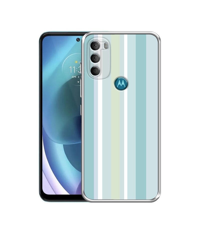 Casotec Light Green Stripes Printed Silicon Soft TPU Back Case Cover for Motorola Moto G71 5G - Image 1