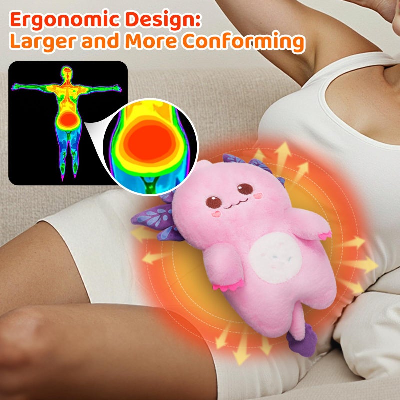 Mewaii Axolotl Plush microwavable حيوانات محشوة غير مركزية 0.9 رطل وسادة التدفئة الصخرية البركانية مدتها 50 دقيقة الدفء المثالي FIT Plushies Plushies القابلة للتدفئة تشنجات الحيض التخفيف من هدايا الفتيات نساء النساء - Image 3