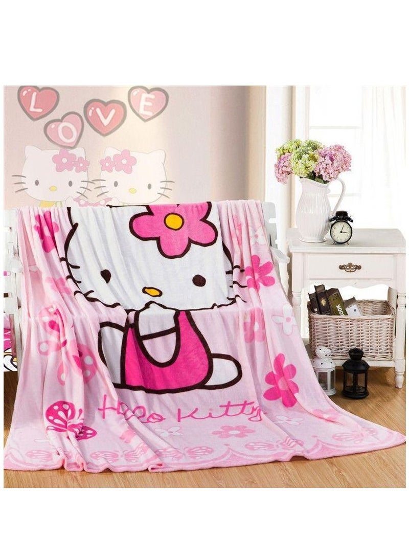 Kids Blanket Cute Anime Sofa Cover Summer Air Conditioning Blanket for Bed Cartoon Leisure Bedspread Soft Sheets (Hello kity) 