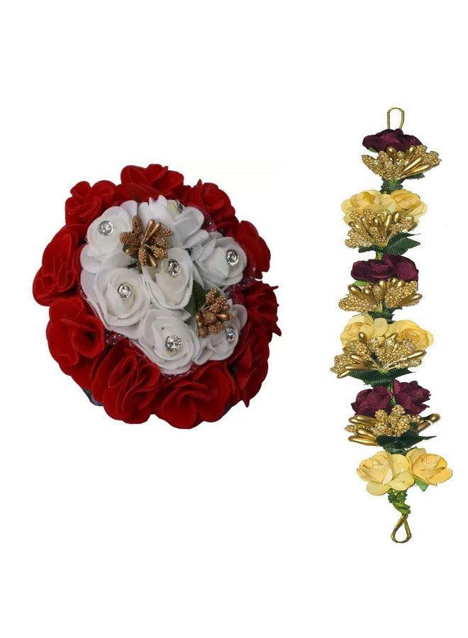 Arooman™ Full Juda Bun Hair Flower Gajra and Multi Color gajra Combo for Wedding and Party, Hair Accessories - Image 1