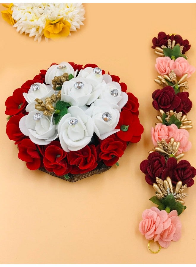 Arooman™ Full Juda Bun Hair Flower Gajra and Multi Color gajra Combo for Wedding and Party, Hair Accessories - Image 3