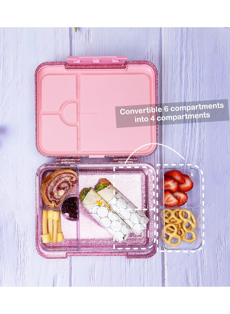 Eazy Kids صندوق غداء بنتو قابل للتحويل 6 و 4 مع مجموعة ملعقة وشوكة - وردي لامع - Image 2