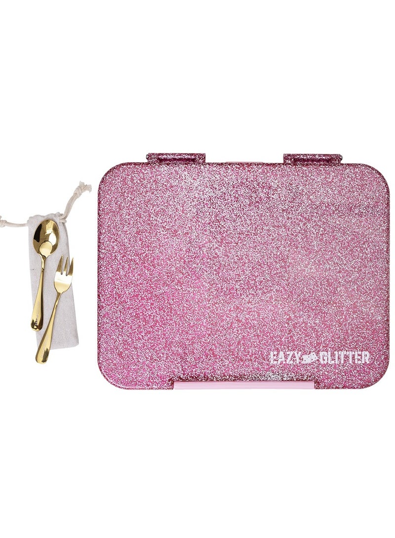 Eazy Kids صندوق غداء بنتو قابل للتحويل 6 و 4 مع مجموعة ملعقة وشوكة - وردي لامع - Image 5