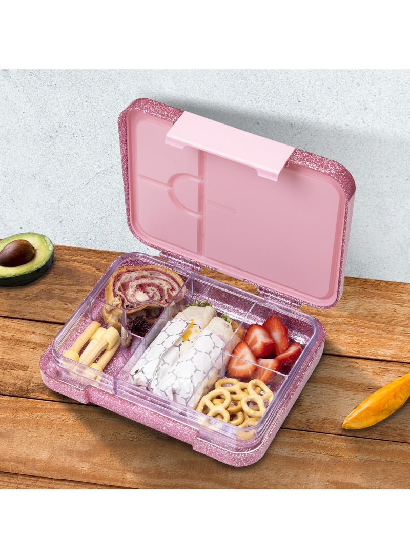 Eazy Kids صندوق غداء بنتو قابل للتحويل 6 و 4 مع مجموعة ملعقة وشوكة - وردي لامع - Image 3
