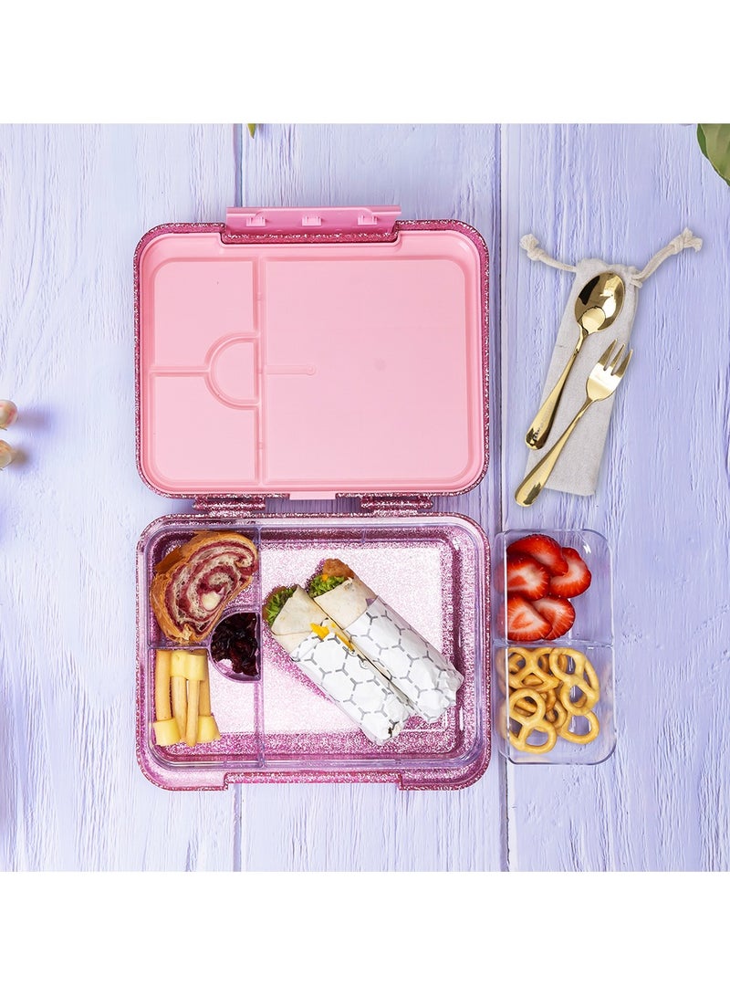 Eazy Kids صندوق غداء بنتو قابل للتحويل 6 و 4 مع مجموعة ملعقة وشوكة - وردي لامع - Image 4