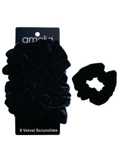 Amelia Beauty Black Velvet Scrunchies Medium 35in Gentle on Hair Strong Hold No Snag No Dents or Creases 8 Pack