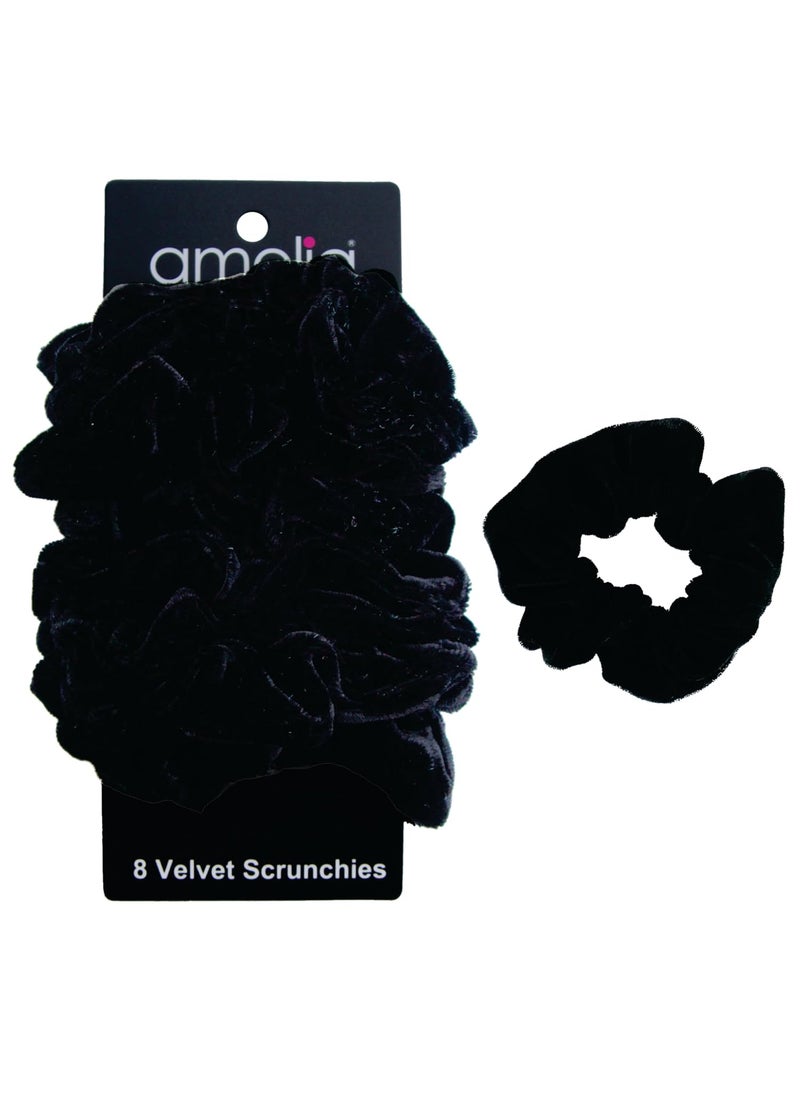 Amelia Beauty Products - Amelia Beauty Black Velvet Scrunchies Medium 35in Gentle on Hair Strong Hold No Snag No Dents or Creases 8 Pack - Image 1