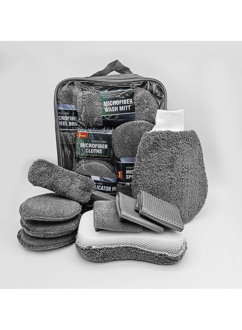 general 9Pcs Car Wash Tool Kit Include Waxing Sponge Wash Glove Microfiber Towel Scratch-Free Car Cleaning Kit for Home Auto Detailing Care - Image 2