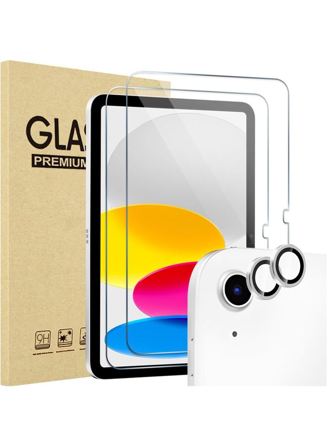 Procases 2 Pack Screen Protector For Ipad 10Th Generation + 2 Pack Camera Lens Protector Matching Ipad Colors Tempered Glass Film For Ipad 10 10.9 2022 Silver - Image 1