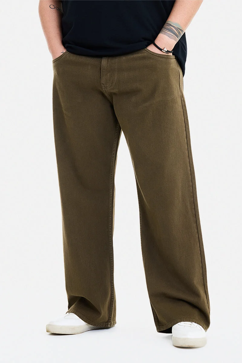 SNITCH Brown Solid Relaxed Casual Plus Size Jeans