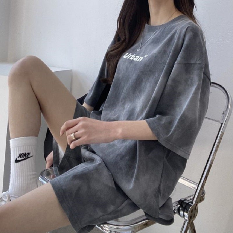 Tie-Dye Sporty Petite Co-ord Set Summer Casual Grey  - Image 5