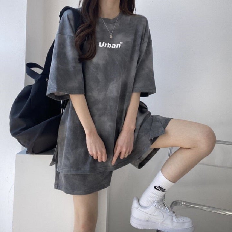 Tie-Dye Sporty Petite Co-ord Set Summer Casual Grey  - Image 4