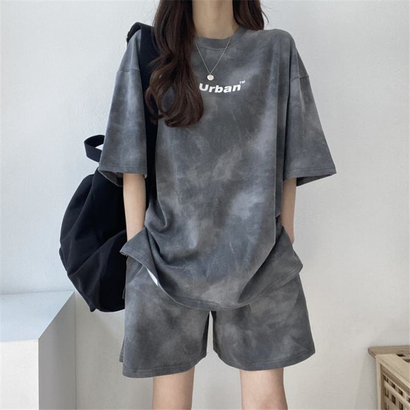 Tie-Dye Sporty Petite Co-ord Set Summer Casual Grey  - Image 2