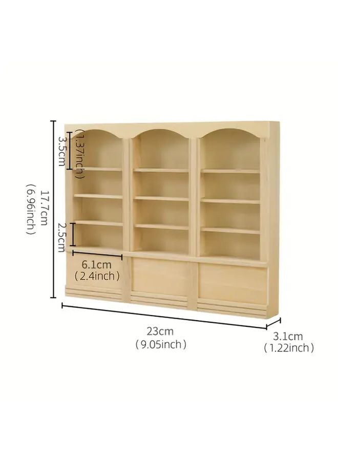 Wood Color Dollhouse Miniature Triple Cabinet Book Shelf Halloween Christmas Gift - Image 2