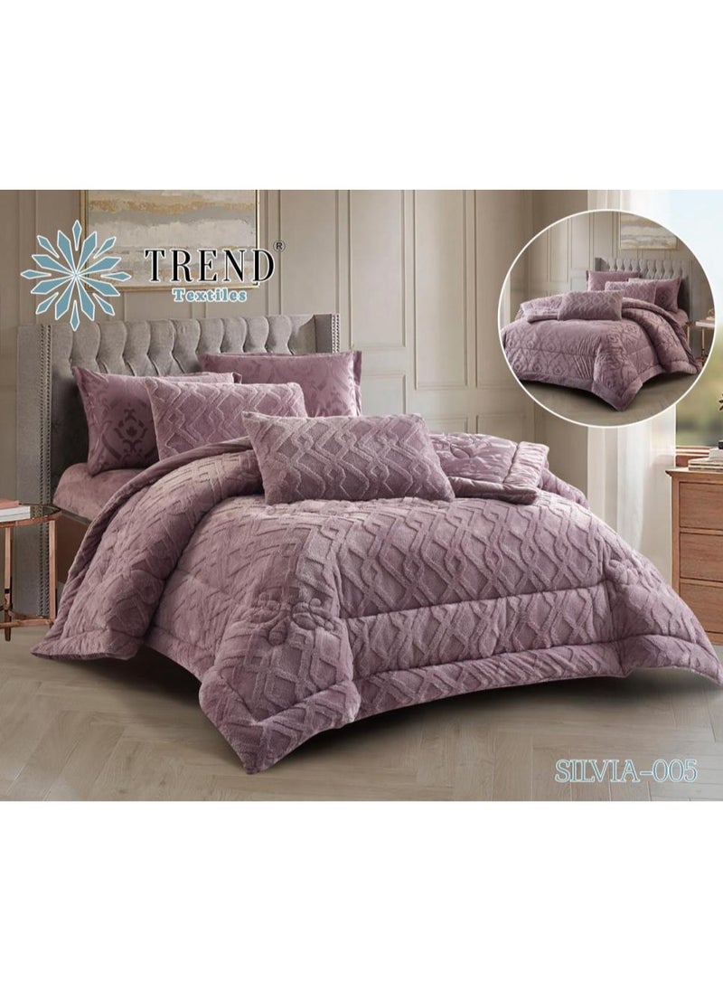 CAPITAL VIP Winter Velvet Purple Bedspread Set for Two, 6 Pieces 