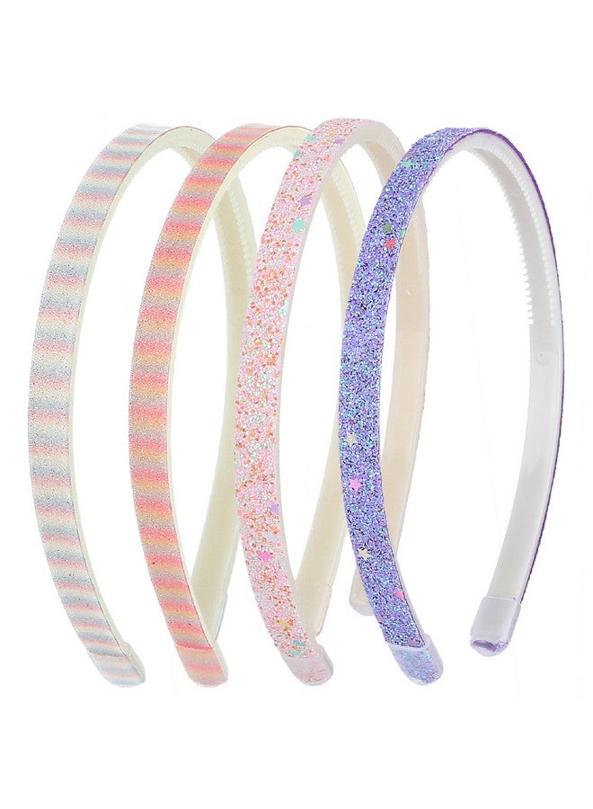 ولهيف عصابة رأس لامعة، 4 قطع من عصابات الشعر البلاستيكية اللامعة اللطيفة غير القابلة للانزلاق، عصابات شعر لامعة سميكة بألوان قوس قزح مع أسنان، إكسسوارات شعر ملونة للفتيات الصغيرات (2 خط + 2 نجمة) - Image 1