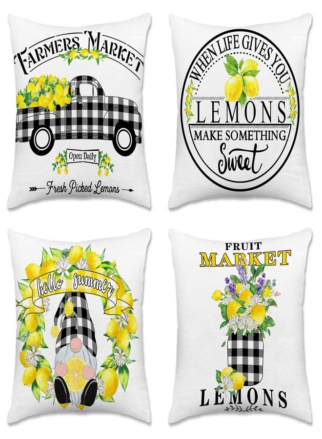 Hexagram Spring Summer Pillow Covers 18x18 Set of 4, Lemon Outdoor Decorative Buffalo Plaid Throw Pillow Covers, Farmhouse Cushion Case for Couch Sofa Living Room Bedroom Indoor Decor(No Insert) - Image 1