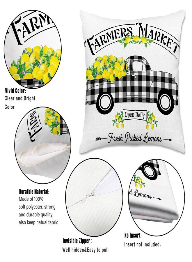 Hexagram Spring Summer Pillow Covers 18x18 Set of 4, Lemon Outdoor Decorative Buffalo Plaid Throw Pillow Covers, Farmhouse Cushion Case for Couch Sofa Living Room Bedroom Indoor Decor(No Insert) - Image 2