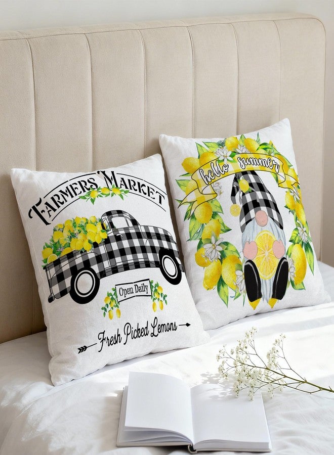 Hexagram Spring Summer Pillow Covers 18x18 Set of 4, Lemon Outdoor Decorative Buffalo Plaid Throw Pillow Covers, Farmhouse Cushion Case for Couch Sofa Living Room Bedroom Indoor Decor(No Insert) - Image 3