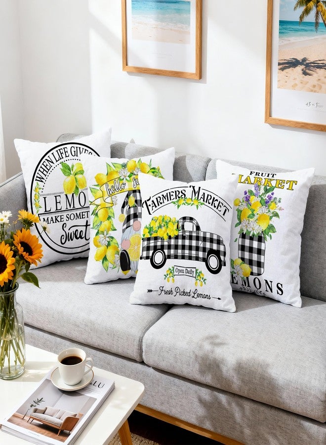Hexagram Spring Summer Pillow Covers 18x18 Set of 4, Lemon Outdoor Decorative Buffalo Plaid Throw Pillow Covers, Farmhouse Cushion Case for Couch Sofa Living Room Bedroom Indoor Decor(No Insert) - Image 4