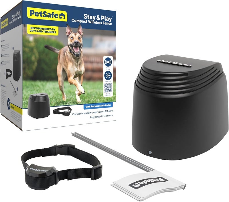 PetSafe Stay & Play Compact Wireless Pet Fence for Dogs - No Wire Circular Boundary, Covers Up to 3/4 Acre, Portable and Rechargeable - Image 1