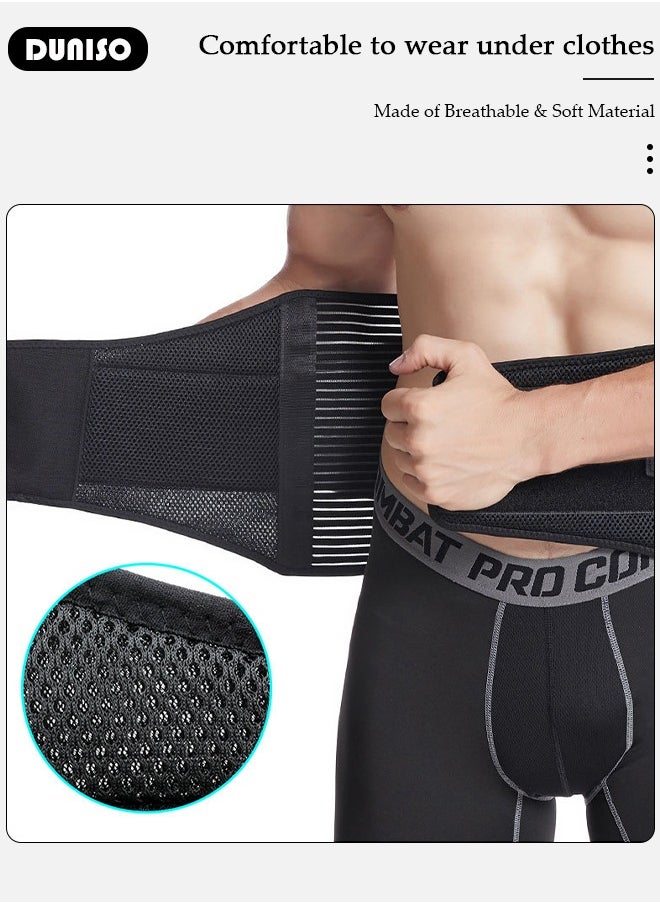 DUNISO Sports Back Brace for Men and Women - Breathable Waist Lumbar Lower Back Support Belt for Sciatica, Herniated Disc, Scoliosis Back Pain Relief, Heavy lifting, with Dual Adjustable Straps  - Image 2