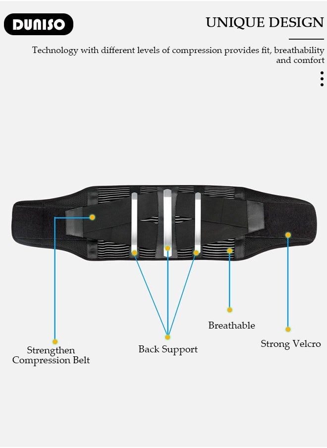 DUNISO Sports Back Brace for Men and Women - Breathable Waist Lumbar Lower Back Support Belt for Sciatica, Herniated Disc, Scoliosis Back Pain Relief, Heavy lifting, with Dual Adjustable Straps  - Image 3