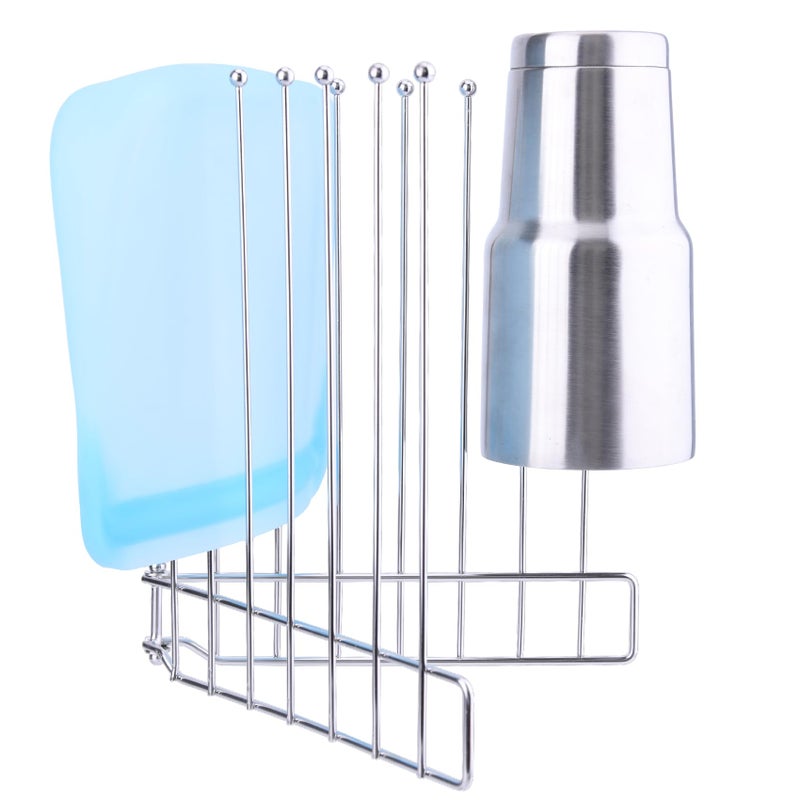 LEKUSHA Foldable Bottle Drying Rack, Reusable Storage Bag Drying Rack, SUS 304 Stainless Steel Dryer Stand for Water Bottle Cup Mug Tumbler Cutting Board Lids - Image 1