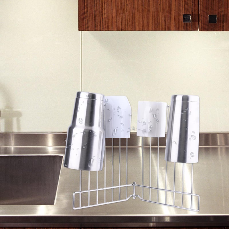 LEKUSHA Foldable Bottle Drying Rack, Reusable Storage Bag Drying Rack, SUS 304 Stainless Steel Dryer Stand for Water Bottle Cup Mug Tumbler Cutting Board Lids - Image 3