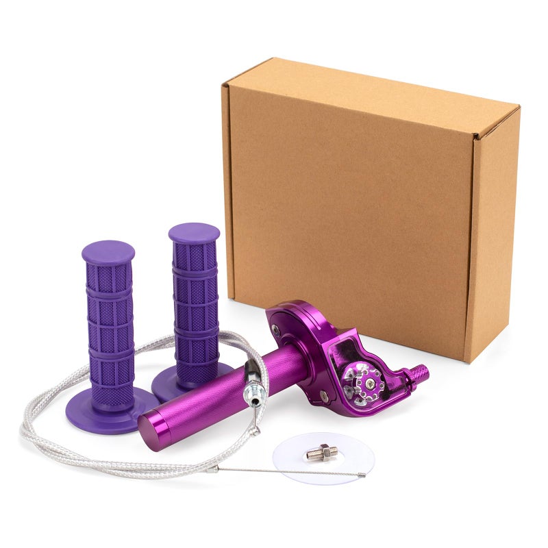 XINGWU Mini Bike Throttle Kit Universal 7/8" 22mm CNC Quick Action Twist Throttle with Cable Throttle Assembly for CRF KLX SSR TTR 50cc-250cc Dirt Pit Bike Mini Bike ATV Motorcycle (Purple) - Image 1
