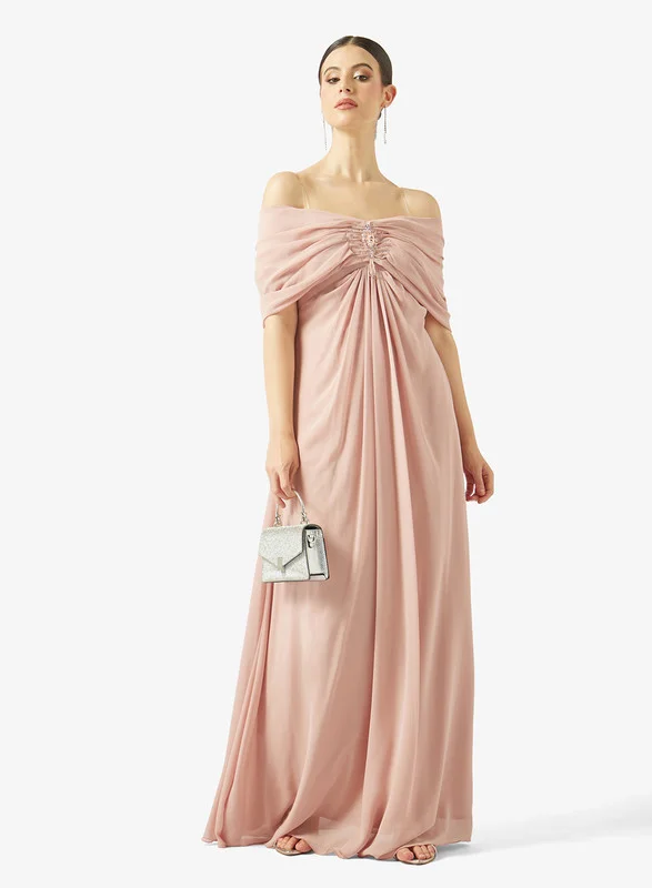 AINA Off-Shoulder Draped Evening Gown