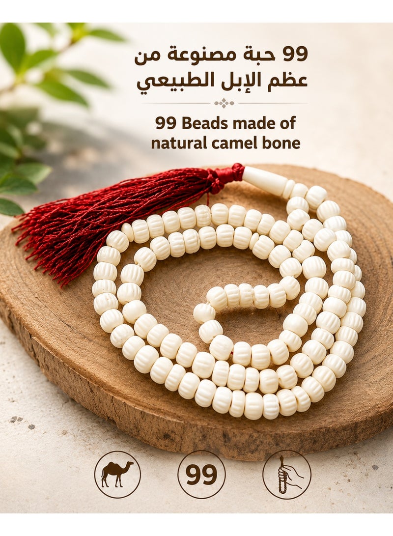 99 Beads Natural Camel Bone Prayer Tasbih – Handmade Islamic Misbaha with Premium Red Tassel for Dhikr & Gift - Image 2