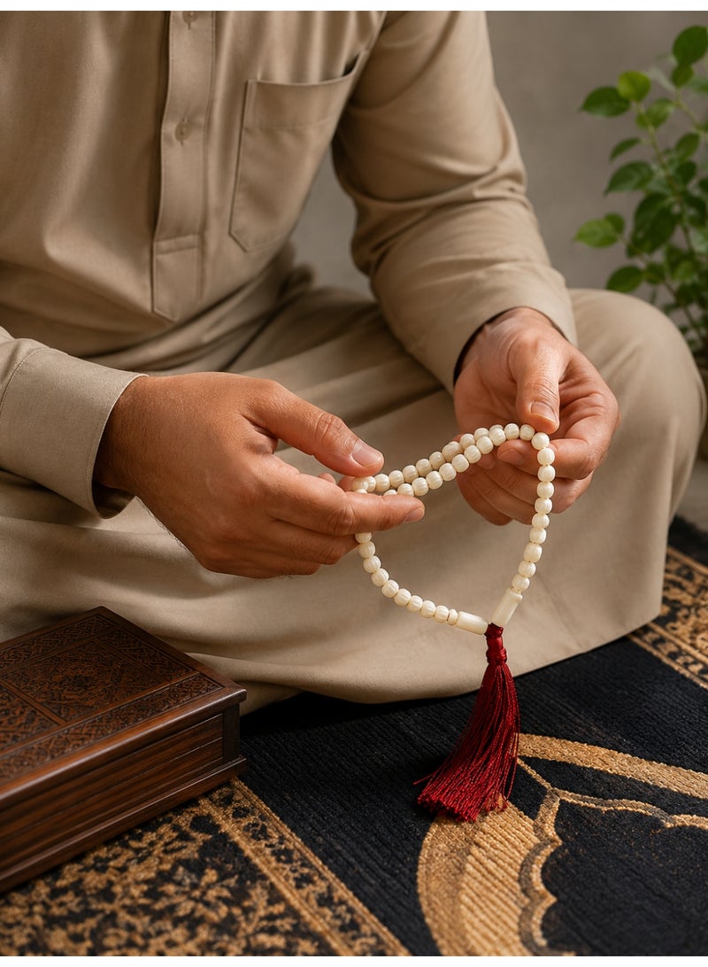 99 Beads Natural Camel Bone Prayer Tasbih – Handmade Islamic Misbaha with Premium Red Tassel for Dhikr & Gift - Image 3