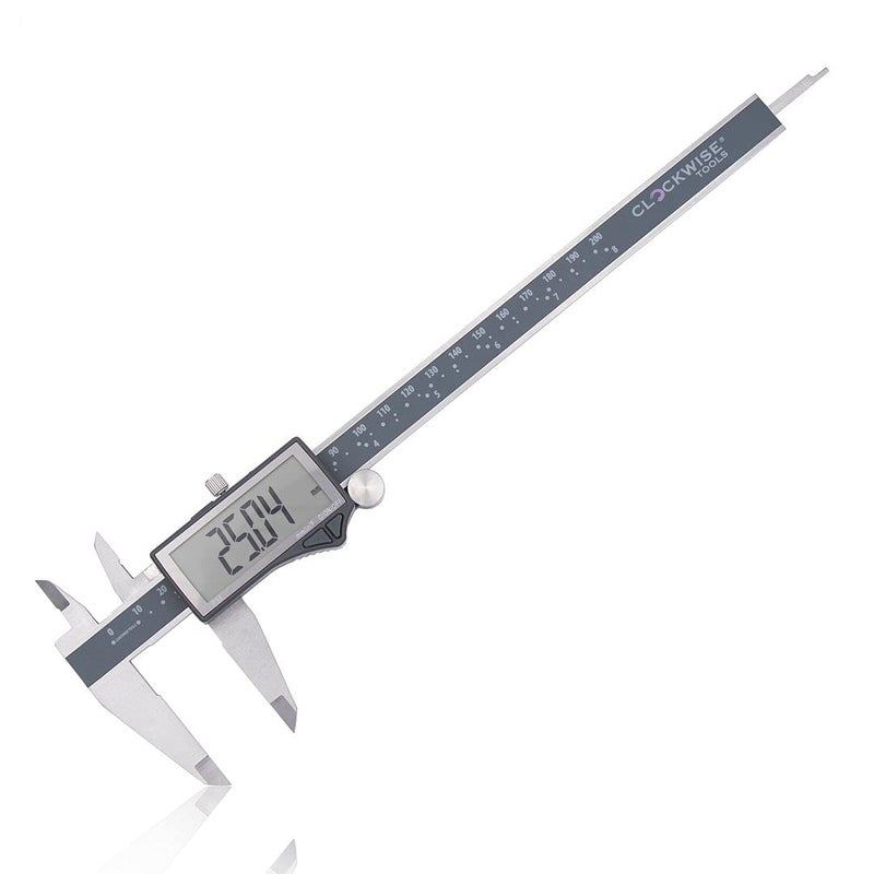 Clockwise Tools IP54 Grade Digital Caliper, DCLR-0805 0-8" /200mm, Inch/Metric/Fractions Conversion, Stainless Steel, Large LCD Screen - Image 1