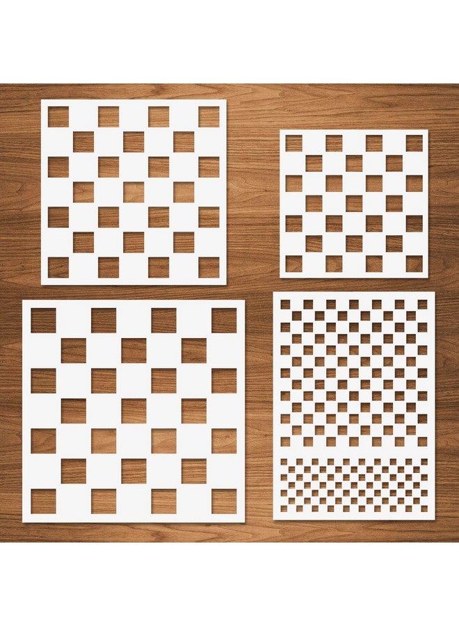 CODOHI Checks Stencils 4 Pcs Checkerboard Stencils Square Shape Stencils Assorted Sizes Reusable Mylar Plastic Templates For Painting On Wood Pillows Wall Scrapbook Card Making Diy Craft - Image 1