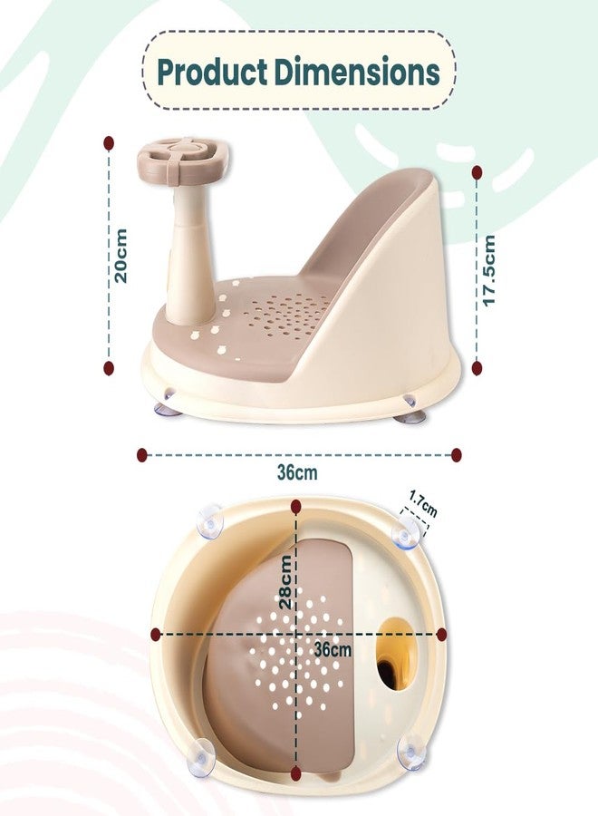 Infantso Baby Bath Seat for 0–24  Months | Newborn Baby Bather | Bath Chair for Newborns, Anti‑Slip Suction Base, Ergonomic Backrest & Safety Support with engaging sound button | Soft Padded Baby Bath Seat | Easy - Clean Infant Bathing Chair – BPA Free (Grey) - Image 2